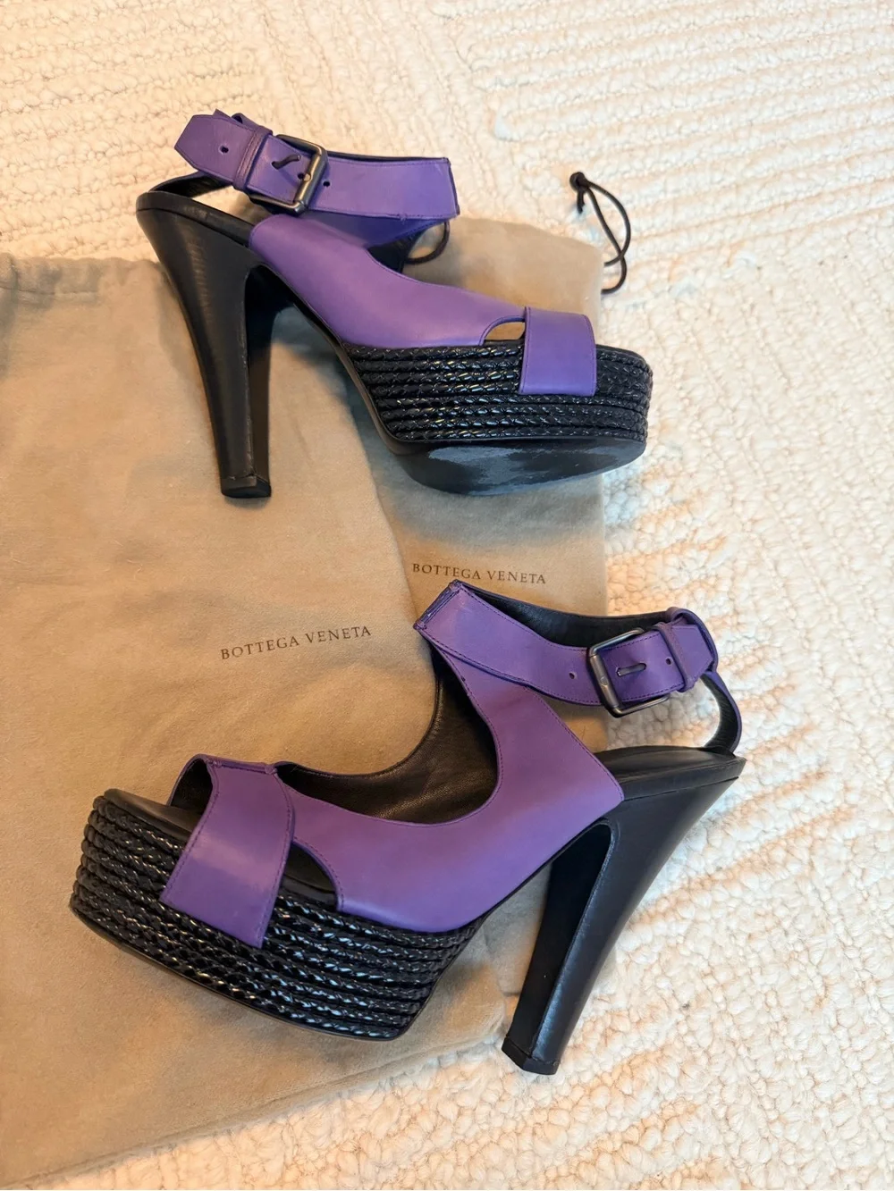 Bottega Veneta Purple Leather Platform Slingback Heels